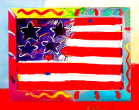 American Flag With Heart Unique 2014 39x35 Works on Paper (not prints) by Peter Max - 0 American Flag With Heart Unique 2014 39x35 Works on Paper (not prints) by Peter Max - 0