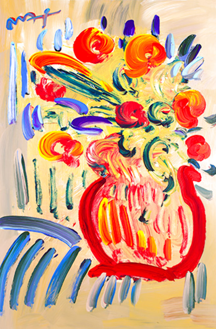 Abstract Flowers (Green)#18 Heavily Embellished Unique Poster Works on Paper (not prints) by Peter Max Abstract Flowers (Green)#18 Heavily Embellished Unique Poster Works on Paper (not prints) by Peter Max