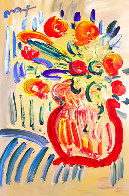 Abstract Flowers (Green)#18 Heavily Embellished Unique Poster Works on Paper (not prints) by Peter Max - 0