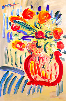 Abstract Flowers (Green)#18 Heavily Embellished Unique Poster Works on Paper (not prints) - Peter Max