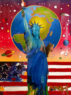 Liberty With Earth And Flag Unique 2006 34x30 Works on Paper (not prints) - Peter Max Liberty With Earth And Flag Unique 2006 34x30 Works on Paper (not prints) - Peter Max