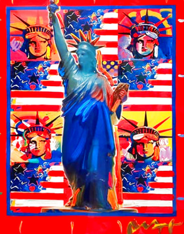 God Bless America With Five Liberties Unique 2001 37x31 Works on Paper (not prints) - Peter Max