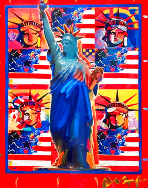 God Bless America With Five Liberties Unique 2001 37x31 Works on Paper (not prints) by Peter Max