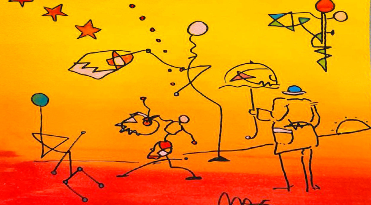 Umbrella Man With Sunrise Works on Paper (not prints) by Peter Max Umbrella Man With Sunrise Works on Paper (not prints) by Peter Max