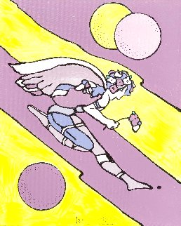 Descending Angel With Flowers 1982 19x15 Original Painting - Peter Max Descending Angel With Flowers 1982 19x15 Original Painting - Peter Max