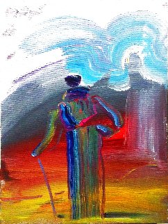 Sage With Cane 1988 16x12 Original Painting - Peter Max Sage With Cane 1988 16x12 Original Painting - Peter Max