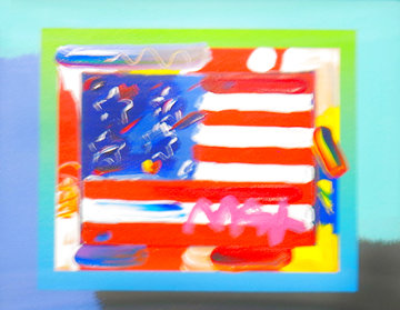 Flag With Heart on Blends Unique 2005 23x25 Works on Paper (not prints) - Peter Max Flag With Heart on Blends Unique 2005 23x25 Works on Paper (not prints) - Peter Max