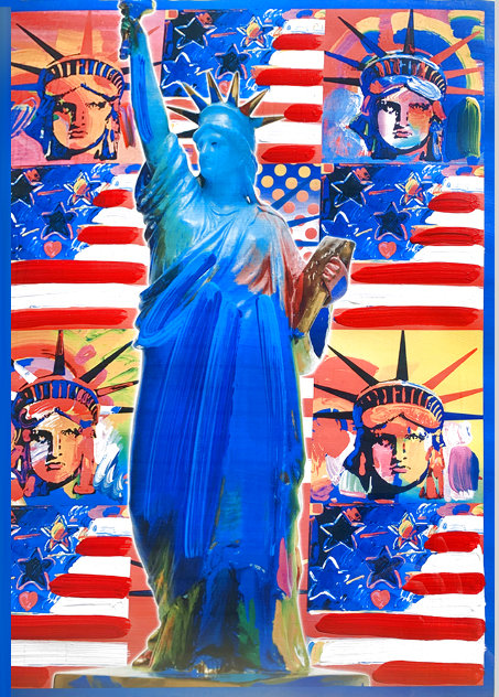 God Bless America With Five Liberties Unique 2001 38x32 Works on Paper (not prints) by Peter Max