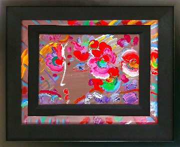 Profile With Flowers 1990 14x10 Original Painting - Peter Max Profile With Flowers 1990 14x10 Original Painting - Peter Max