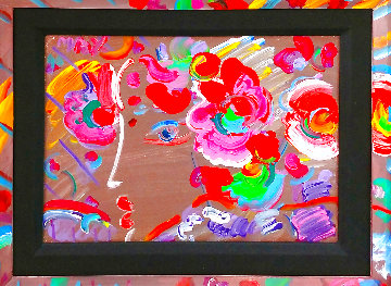 Profile With Flowers 1990 14x10 Original Painting - Peter Max Profile With Flowers 1990 14x10 Original Painting - Peter Max
