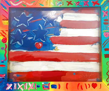 American Flag With Heart 1989 Max Painted Frame Limited Edition Print - Peter Max American Flag With Heart 1989 Max Painted Frame Limited Edition Print - Peter Max