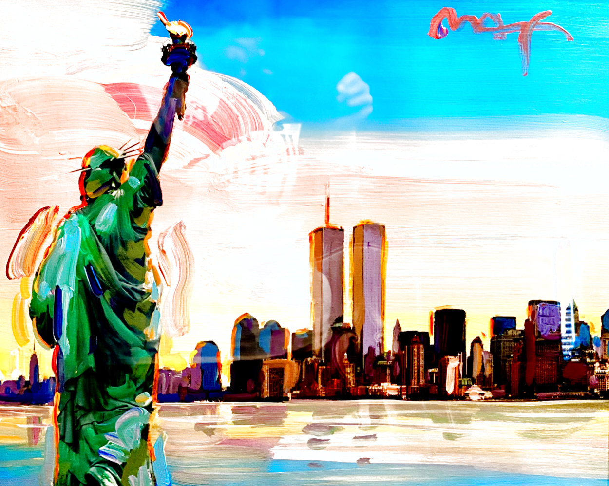 9-11 Series Statue of Liberty And Twin Towers 2011 27x31 w Remarque Other by Peter Max