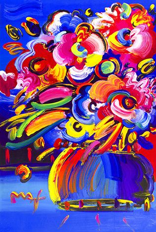 Flowers I (Blue) Unique Poster 2008 Works on Paper (not prints) - Peter Max