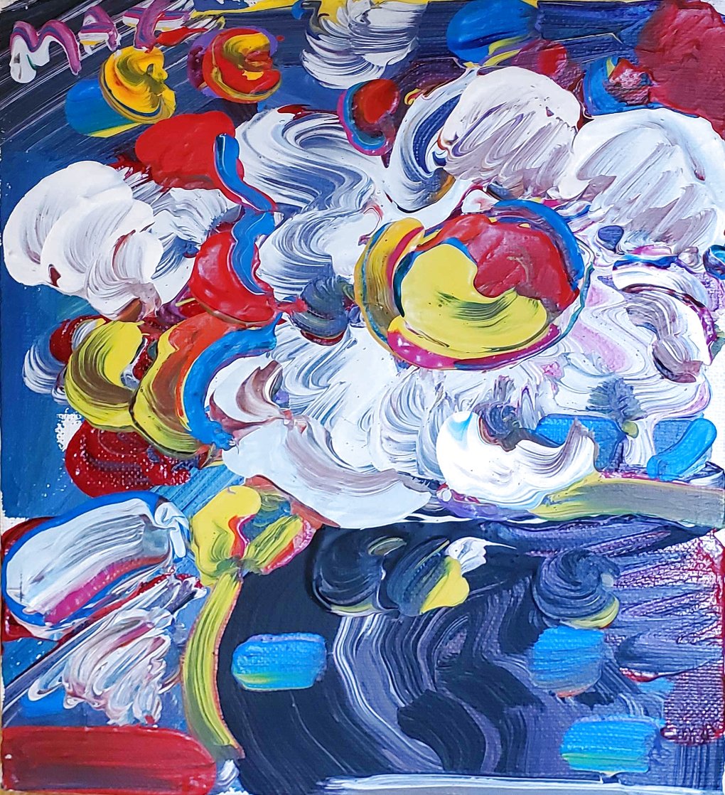Abstract Flowers, Acrylic, 8x10 in 1988 Original Painting by Peter Max