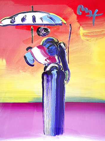 Sage With Umbrella And Cane 2004 42x36 Huge Works on Paper (not prints) - Peter Max