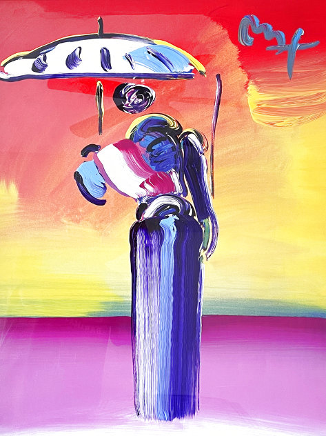Sage With Umbrella And Cane 2004 42x36 Huge Works on Paper (not prints) by Peter Max