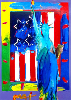 Patriotic Series: Full Liberty with Flag Unique 2006 33x29 Works on Paper (not prints) - Peter Max