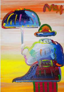 Umbrella Man on Blend Unique 2015 12x9 Original Painting - Peter Max Umbrella Man on Blend Unique 2015 12x9 Original Painting - Peter Max