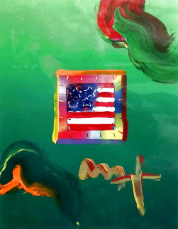Flag with Heart Unique 2009 22x20 Works on Paper (not prints) - Peter Max Flag with Heart Unique 2009 22x20 Works on Paper (not prints) - Peter Max