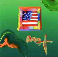 Flag With Heart Unique 2009 22x20 Original Painting by Peter Max - 4
