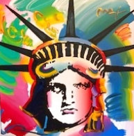 Liberty Head 42x42 Huge Original Painting by Peter Max - 0