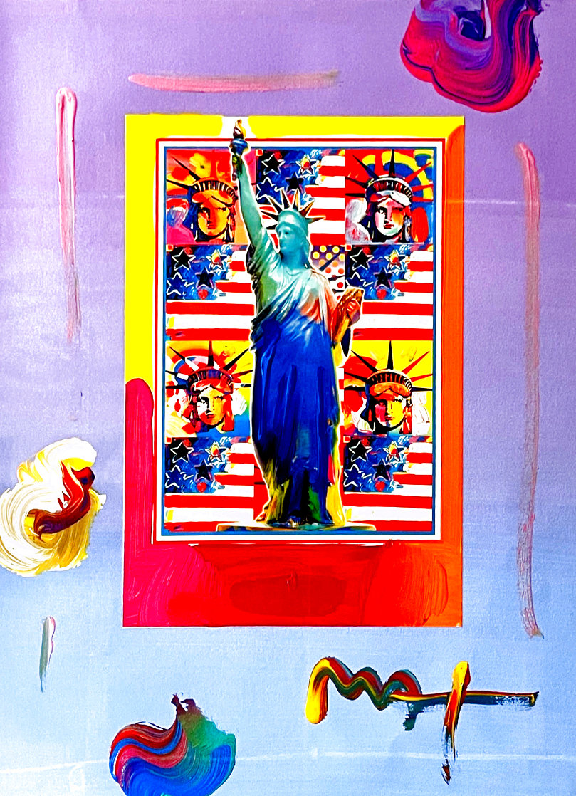 God Bless America - With Five Liberties Unique 32x28 Works on Paper (not prints) by Peter Max