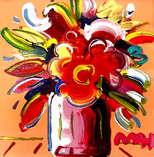 Abstract Flowers Ver. XII #454 Unique 2016 19x19 Original Painting - Peter Max