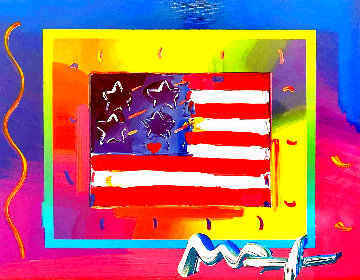 Flag with Heart 2006 14x16 Works on Paper (not prints) - Peter Max