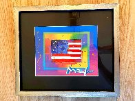 Flag with Heart 2006 14x16 Works on Paper (not prints) by Peter Max - 1