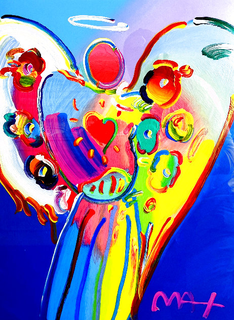 Angel With Heart Unique 2000 42x36 Huge Works on Paper (not prints) by Peter Max