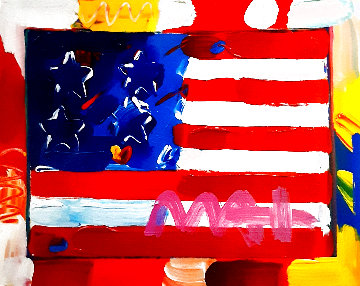 Flag With Heart Unique 2005 8x10 Works on Paper (not prints) - Peter Max