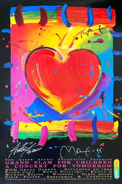 Grand Slam for Children - A Concert for Tomorrow Embellished Poster  1995 HS By Agassi Works on Paper (not prints) by Peter Max