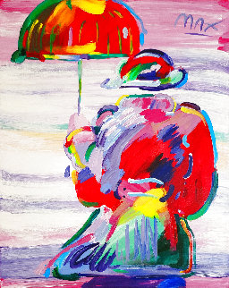 Umbrella Man 1994 35x45 - Huge Original Painting - Peter Max