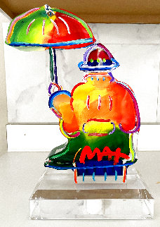 Umbrella Man Acrylic Sculpture Unique 2017 12 in Sculpture - Peter Max