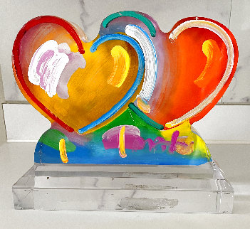 Two Hearts Unique Acrylic Sculpture 2017 13 in Sculpture - Peter Max