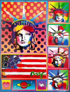 Patriotic Series: Five Liberties and Flag Unique 2006 Works on Paper (not prints) - Peter Max