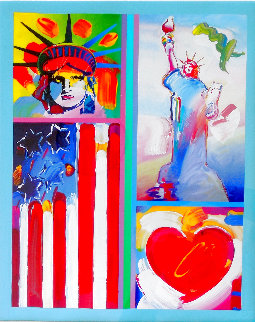 Patriotic Series: Two Liberties, Flag and Heart 2006 Unique Works on Paper (not prints) - Peter Max