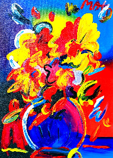 Untitled Still Life - Flowers in Blue Vase  Original Painting - Peter Max