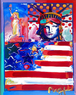 God Bless America II Unique 2001 Works on Paper (not prints) - Peter Max