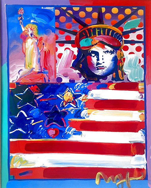 God Bless America II Unique 2001 Works on Paper (not prints) by Peter Max