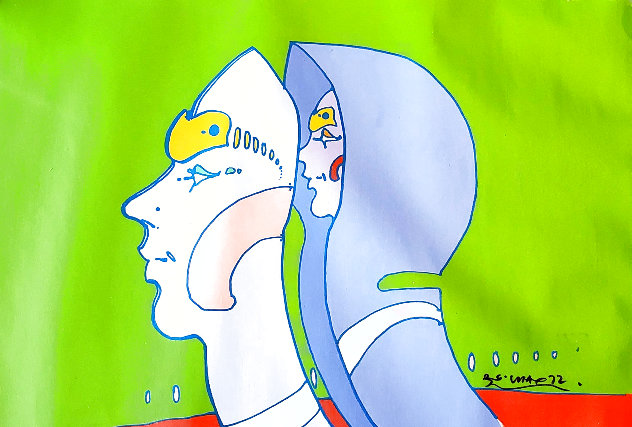 Interior Heads 1972 24x32 Original Painting by Peter Max