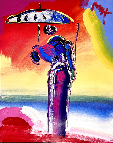 Umbrella Man with Cane Unique 2001 33x27 Works on Paper (not prints) - Peter Max