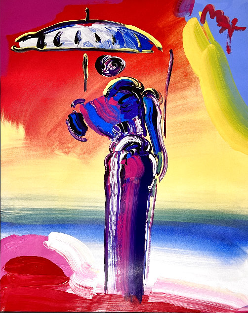 Umbrella Man with Cane Unique 2001 33x27 Works on Paper (not prints) by Peter Max