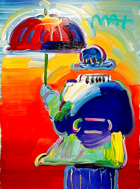 Umbrella Man Unique 2018 25x20 Works on Paper (not prints) by Peter Max