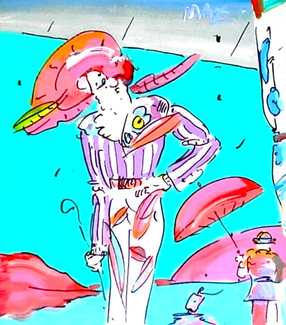 Art Deco Lady II 1988 37x23 Original Painting by Peter Max