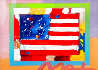 Flag with Heart on Blends Unique 2005 24x26 Works on Paper (not prints) by Peter Max - 0