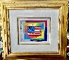 Flag with Heart on Blends, Horizontal Unique 2005 21x23 Works on Paper (not prints) by Peter Max - 1