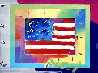 Flag with Heart on Blends, Horizontal Unique 2005 21x23 Works on Paper (not prints) by Peter Max - 0