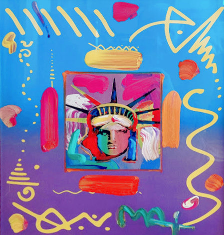 Liberty Head 2 Collage Unique 24x22 Works on Paper (not prints) - Peter Max