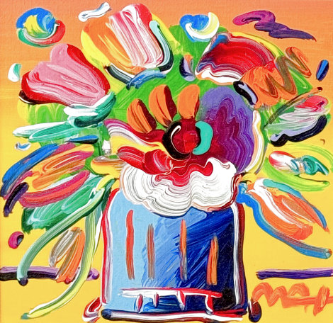 Abstract Flowers Version XII #654 2018 14x14 Original Painting - Peter Max